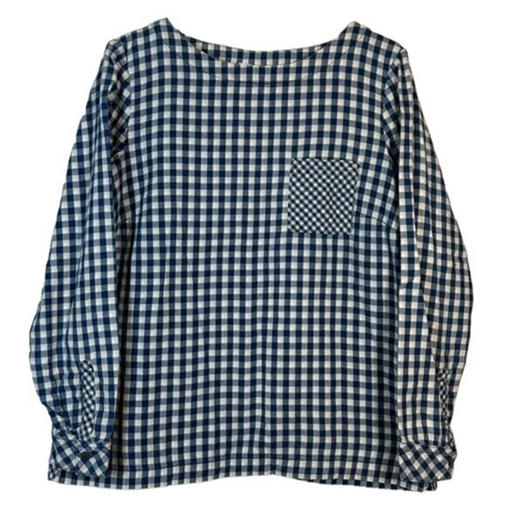 J Jill Blue Plaid Checkered Pocket Long Sleeve Blouse Size Large EUC #0955-AZ